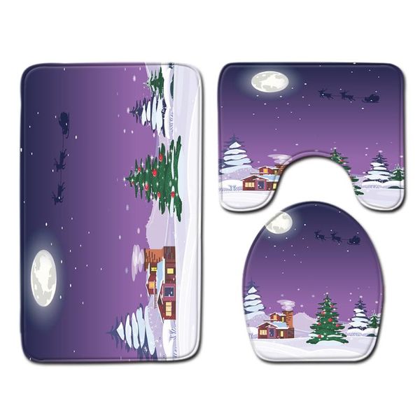 

bath mats year snowflake christmas tree 3 pcs bathroom set washable for u-shaped toilet mat lid cover rug non-slip floor pad