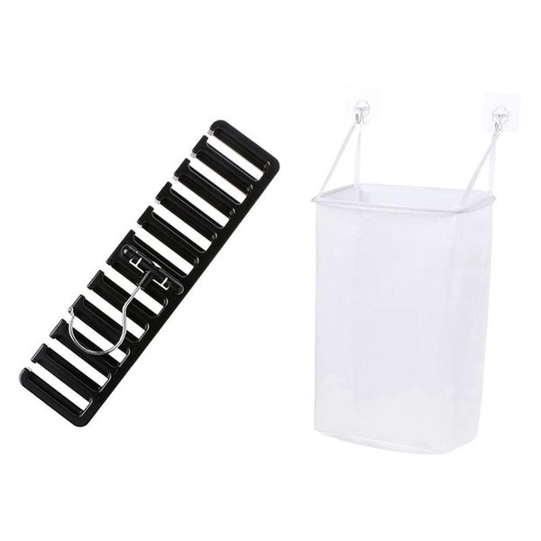 

laundry bags 1 set wall hanging basket underwear socks storage barrel & 2 pcs belt rack tie shelf
