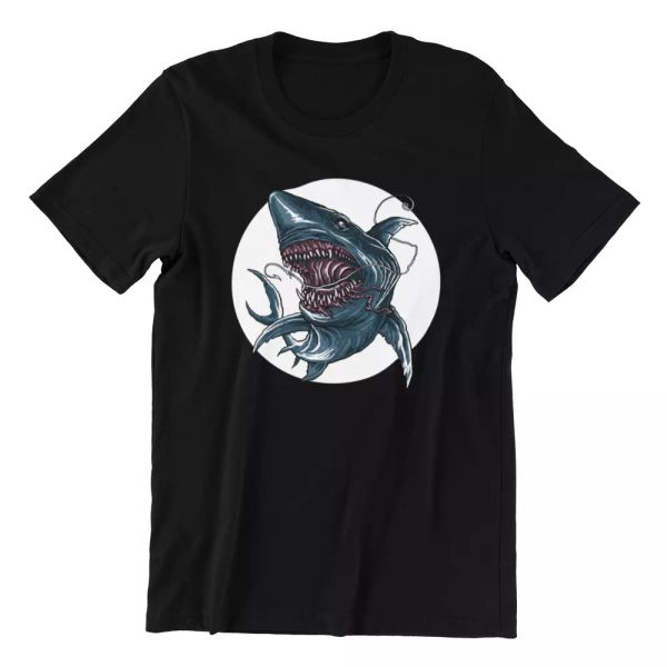 

sea shark fishing - men's cotton t-shirt horror movie saws, White;black