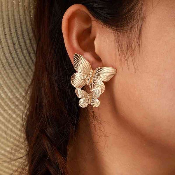 

creative design double butterfly charm earrings golden retro alloy stud women jewelry gifts