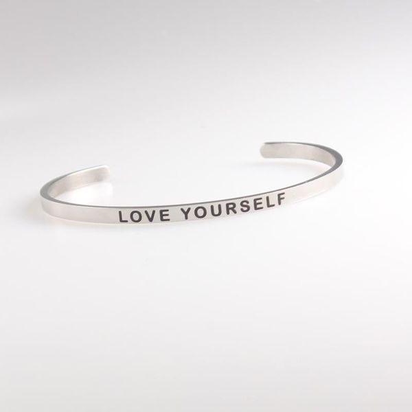 

bangle 316l titanium stainless steel mantra bracelets inspirational quotes love yourself bracelets/bangle custom jewelry, Black