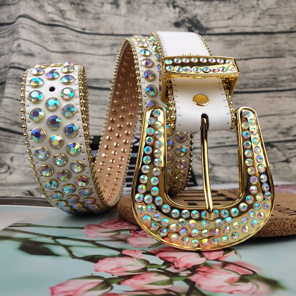 

4.0cm western fashion bb simon rhinestone belt inlaid with bling rhinestones for women mens designer belts, Black;brown