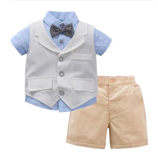 

clothing sets kids clothes toddler boys suit set white vest + shirt shorts 3 pieces outfit 2021 arrived summer children costume