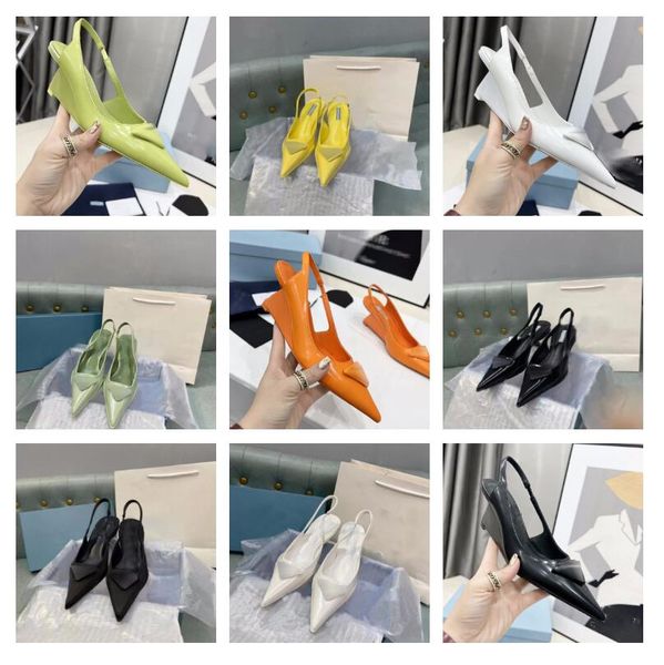 

brushed leather slingback pumps women sandals designer leather high heels outdoor shoes party wedding shoes02, Black