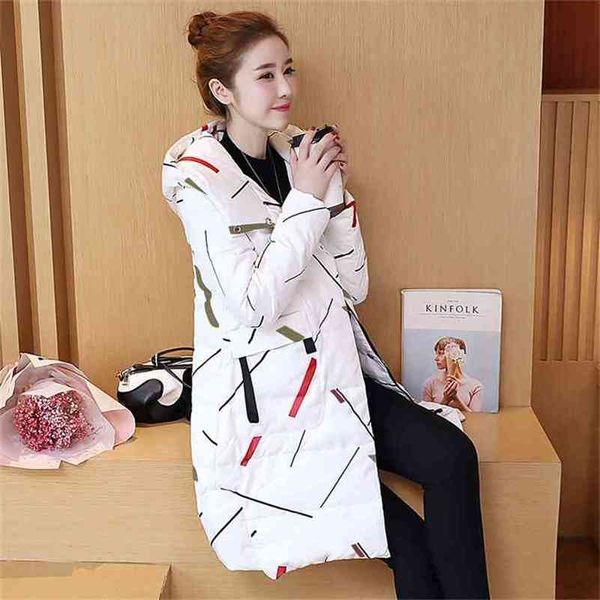 

arrival korea fashion thicken long parkas plus size winter warm print jackets ladies hooded casual women coats d261 210512, Black