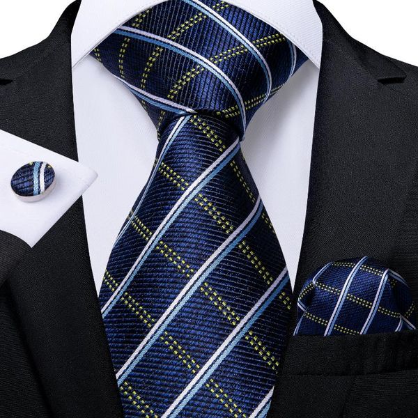 

bow ties blue striped plaid for men 8cm width mens business wedding neck tie set pocket square cufflinks gravatas homens cravatta, Black;gray