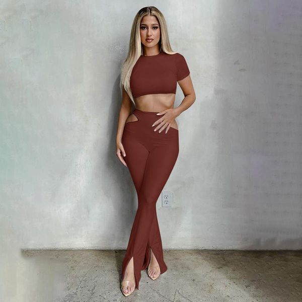 

women's two piece pants 2021 t-shirt hollow slit suit european and american style cross-border slim short ladies dresses for women, White