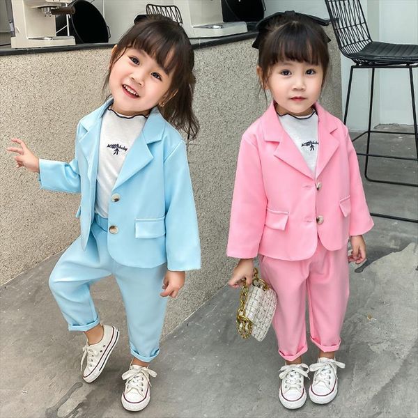 

baby girl clothes set children formal solid color suit autumn long sleeve blazer pants kids party performance boys, White