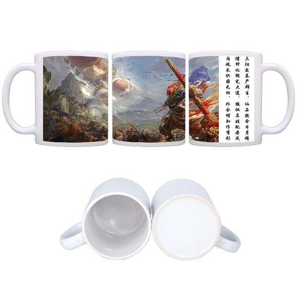 

white ceramic sun wukong pattern mug,oriental mythical hero mugs water drinkware milk coffee cup tecup unique gift