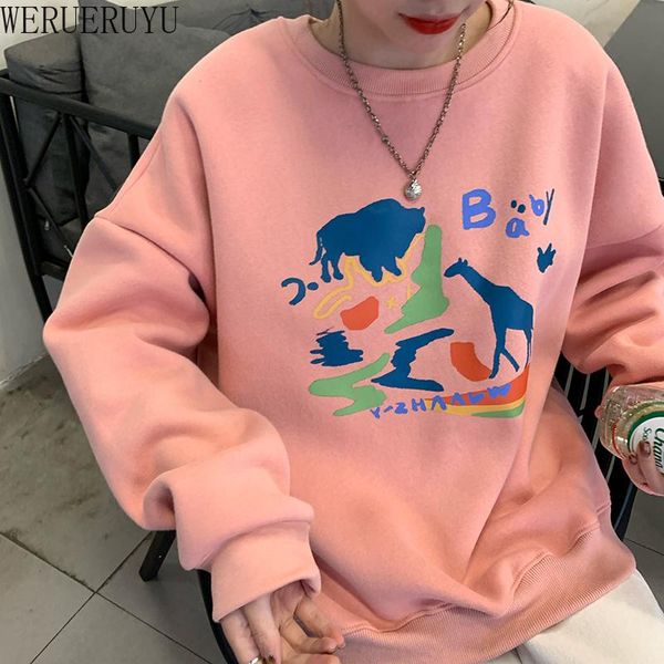 

women's hoodies & sweatshirts werueruyu women graffiti cartoon sweatershirt loose cute knit bottoming jumper autumn winter girls pullov, Black