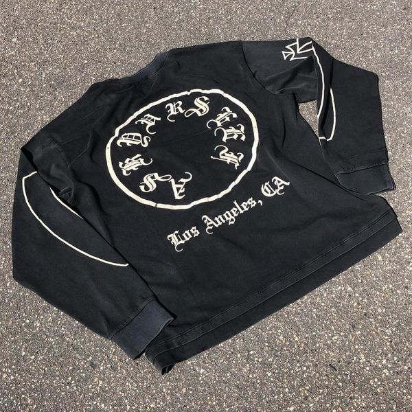 

men's t-shirts ooersized askyurself sanskrit letter foam print long sleeve t-shirt black men women tee, White;black