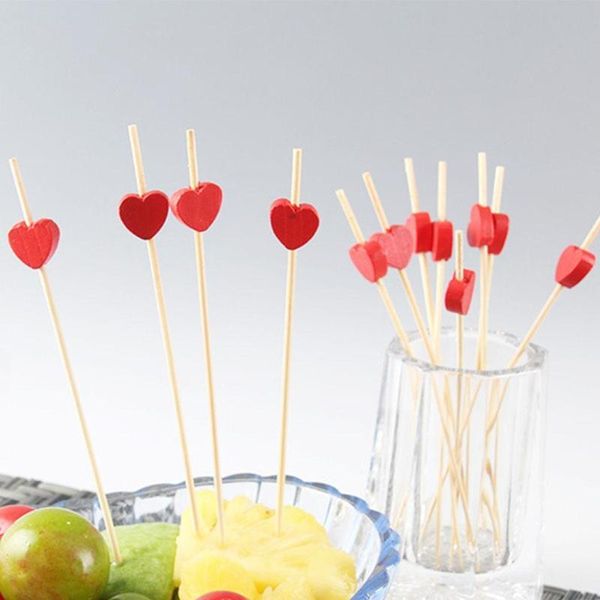 

100pc 11.8cm heart flower bamboo pick buffet cupcake fruit fork party dessert salad stick cocktail skewer for wedding decoration forks