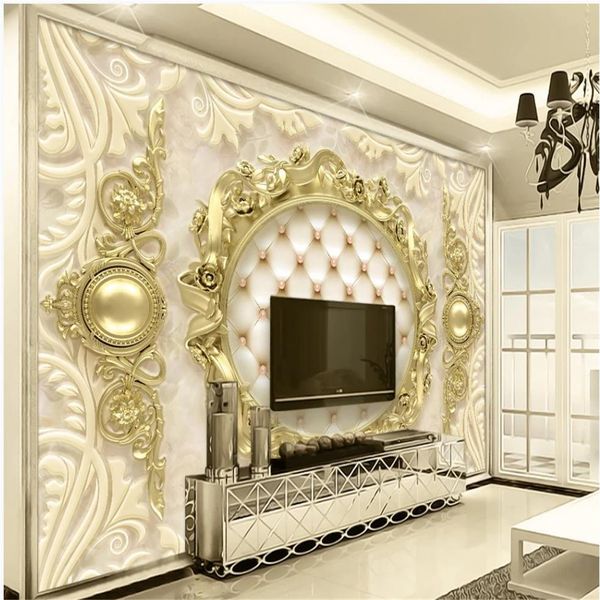 Foto Luxury 3D Paesaggio Wallpaper Golden Flower Wallpapers Reticolo europeo Pacchetto morbido Tv Sfondo Della Carta da parati