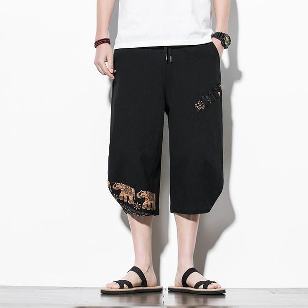 

design straight pants men cotton linen harem male chinese style streetwear sweatpants large size 5xl men's, Black