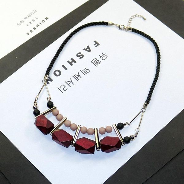 

pendant necklaces woman necklace geometric wood beads simple handmade short rope sweater chain fashion accessories, Silver