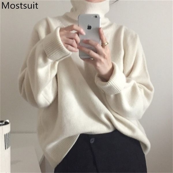 

korean turtleneck knitted pullover sweater women winter long sleeve solid casual fashion ladies jumpers femme 210513, Black
