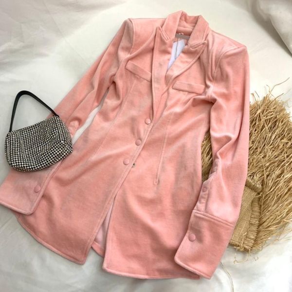 

women's jackets handsome long for women autumn 2021 good quality velvet fabric sleeve 3d cut slim pink, Black;brown