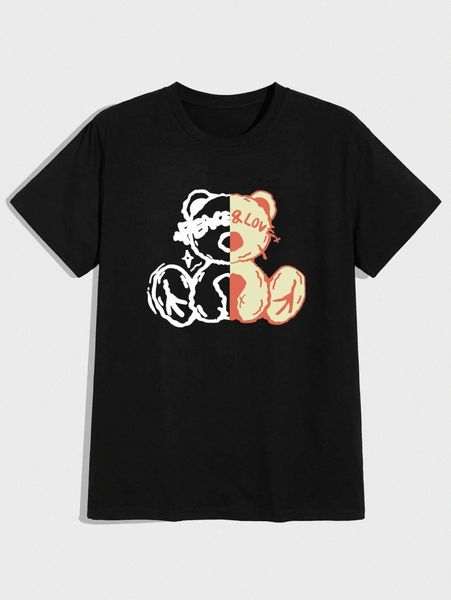 

romwe guys letter cartoon bear graphic tee d71y#, White;black