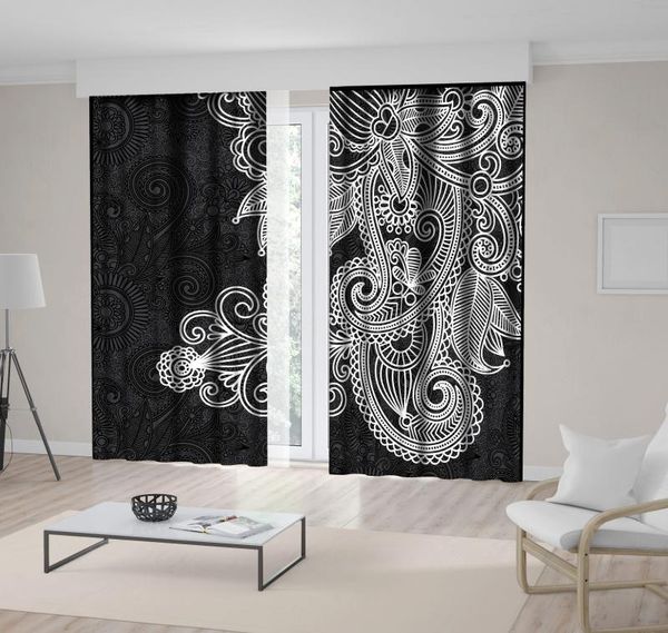 

curtain & drapes flowers leaves paisley pattern on grey background vintage floral artwork printed black white