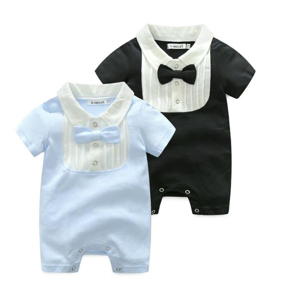 

baby rompers bow toddler boy jumpsuits gentleman infant romper cotton girl designer climbing clothes summer baby clothing 2 colors dhw3983, Blue