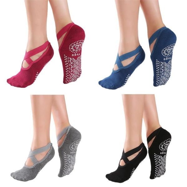 

pairs non slip yoga socks women grips & straps for ballet pilates barre dance sports, Black