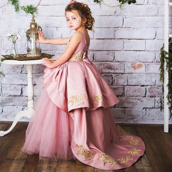 

lolital real image pink long girls custom made pageant birthday party kids gold lace tulle flower dresses for wedding girl's, Red;yellow