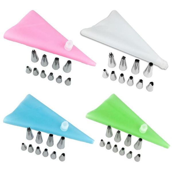 

baking & pastry tools 12pcs/set cake decor piping nozzle set diy decorating reusable cream bag coupler + 10 tips