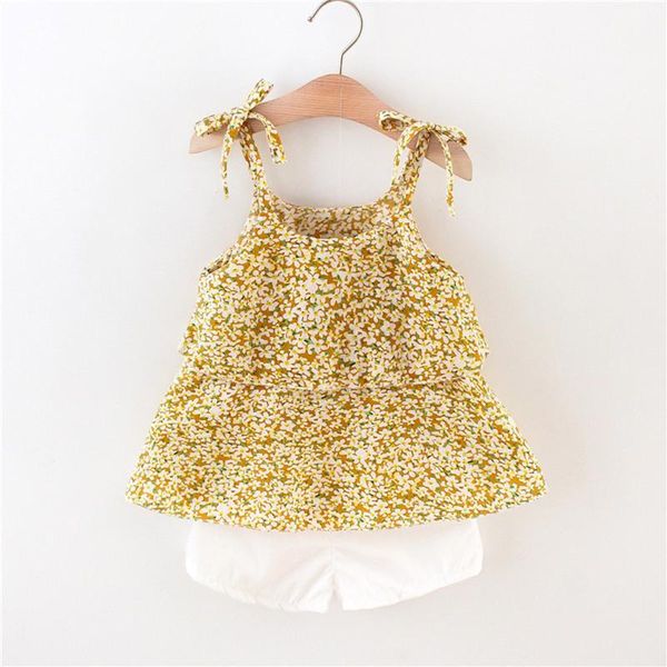 

clothing sets outfits for toddler baby girls floral printed suspender ruffles o-neck sleeveless vest and shorts summer, White