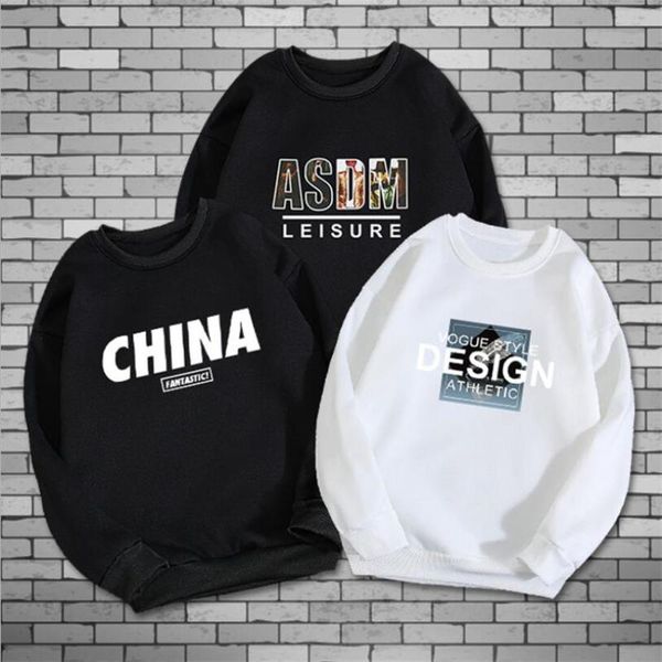 

men's hoodies & sweatshirts 2021 european and american autumn letter printing couple loose fashion round collar pullover casual coat, Black