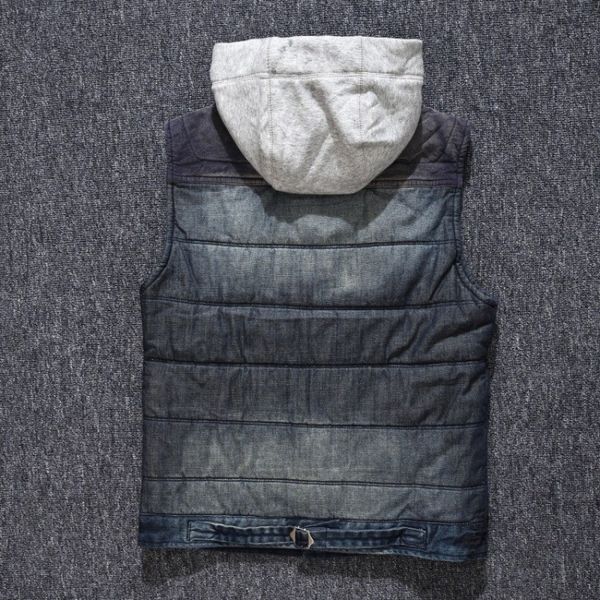 

men's vests male casual cotton vest warm winter thin trim detachable hat denies sleeveless vintage jacket unique breasted pocket vev7, Black;white
