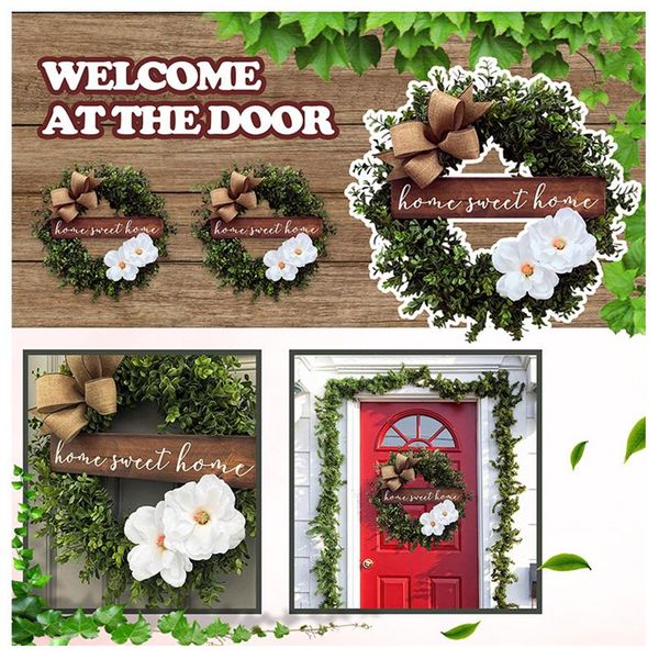 

decorative objects & figurines plastic welcome sign with white flowers decor simple multi-function long lasting non fading for front door wi