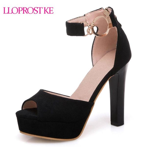 

lloprost ke women sandals 2021 summer black apricot thick heels platform peep toe party dress buckle my446