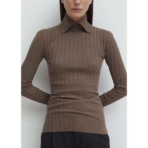 

women's sweaters 2021 autumn and winter long-sleeved lapel vertical striped knitted pullover casual versatile slimming base sweater, White;black