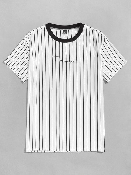 

men letter embroidered striped tee h2sy#, White;black