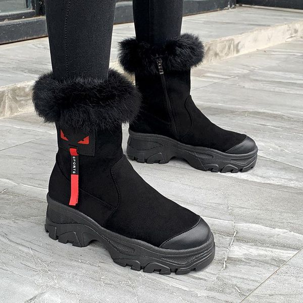 

warm fur snow boots winter shoes women female cotton woman high ankle wear resistant slip bota feminina, Black