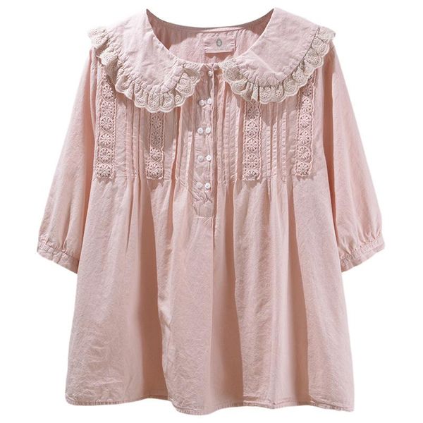 

women's blouses & shirts mori girl style short-sleeved doll collar college student casual wear embroidery lace female summer womens bl, White