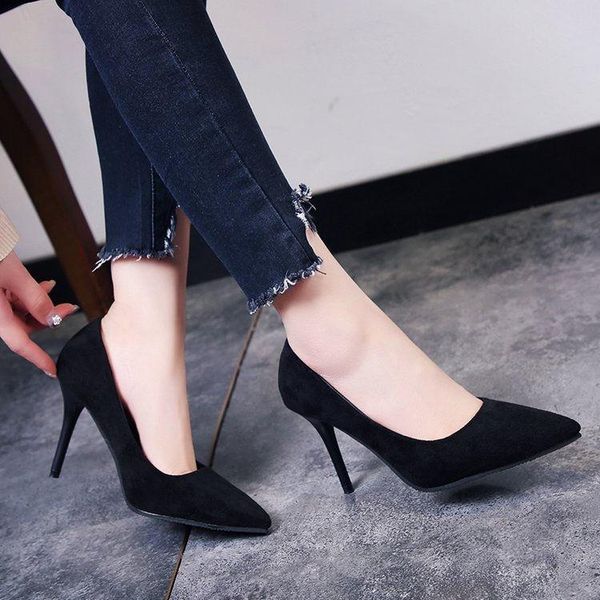 

dress shoes 2021 ceremonial high heels women stiletto black professional formal wear work pointed toe mid-heel 5-7-9 cm single