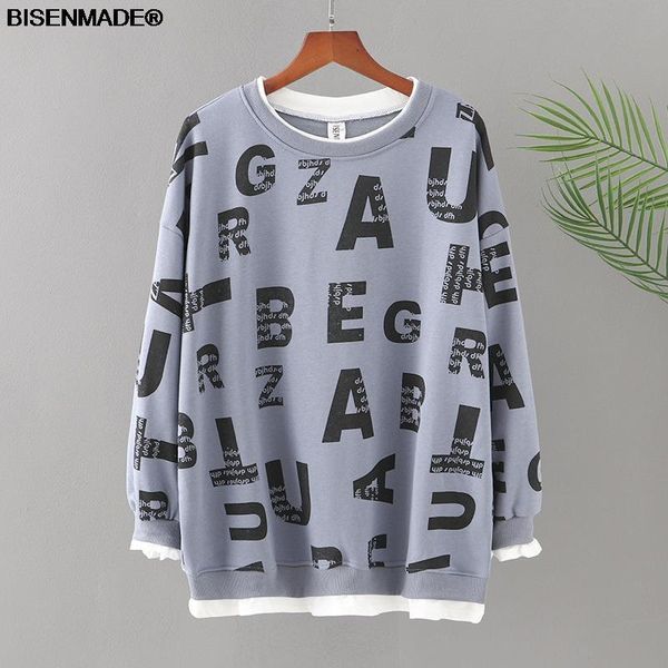 

plus size t-shirt women clothing hoodies and sweatshirts 2021 autumn loose casual letter false two pieces 6664, Black