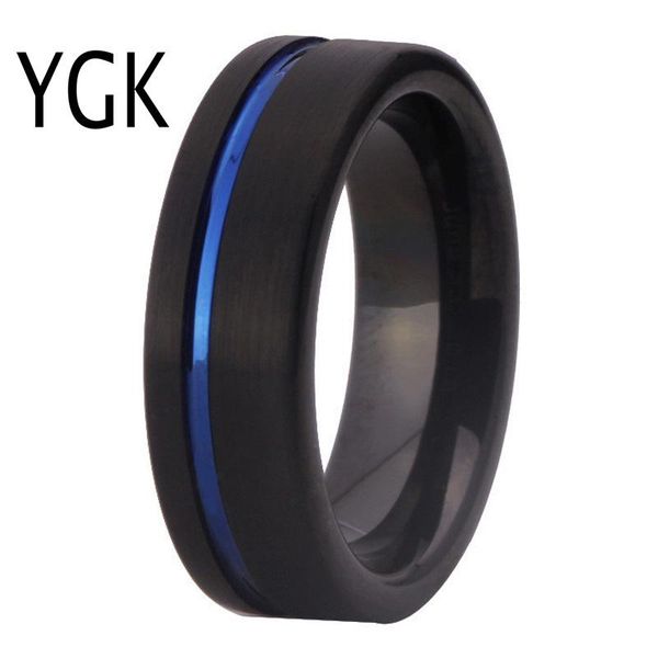 

wedding rings ygk brand black tungsten carbide ring with one blue groove 6mm width for woman jewelry, Slivery;golden