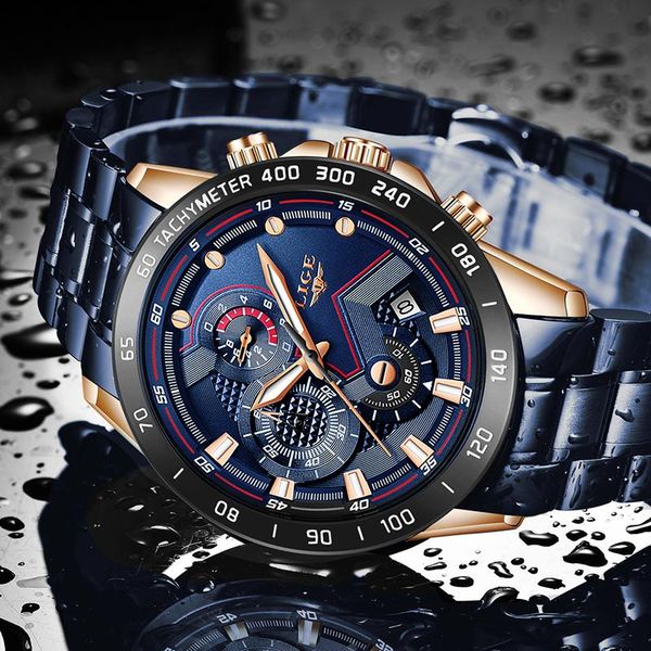 

wristwatches lige fashion blue watch mens watches top, Slivery;brown