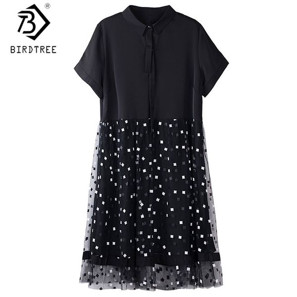 

plus size a-line patchwork women dress spring summer short sleeve printing ladies loose midi shirt d0d325n 210623, Black;gray