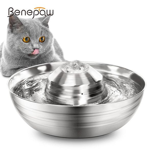 

cat bowls & feeders benepaw stainless steel puppy drinking fountain 2l quiet visible water level automatic dispenser easy assemble