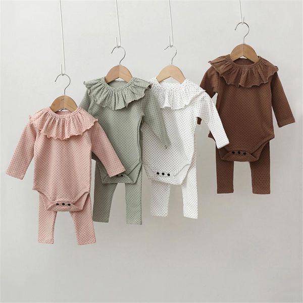 

clothing sets 3pcs baby girls clothes long sleeve bodysuits + pants bibs polka dot spring autumn girl pajamas born outfits, White