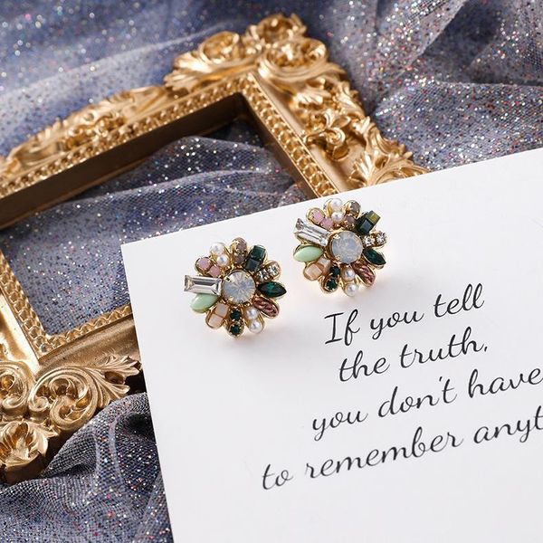 

stud classic round crystal women earrings retro coloured fashion jewelry womens accessories, Golden;silver