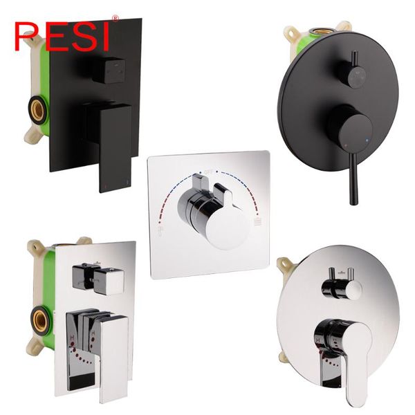 

all brass shower faucet mixing valve 1/2/3 ways concealed easy-mount box wall mount,wholesale,mate black. bathroom sets