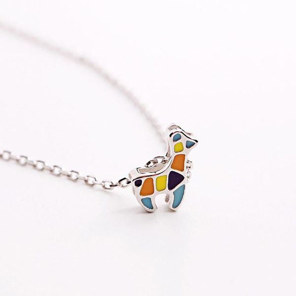 

chokers tiny cute colored glaze deer elk giraffe collar choker necklace for women girls sterling silver jewelry, Golden;silver