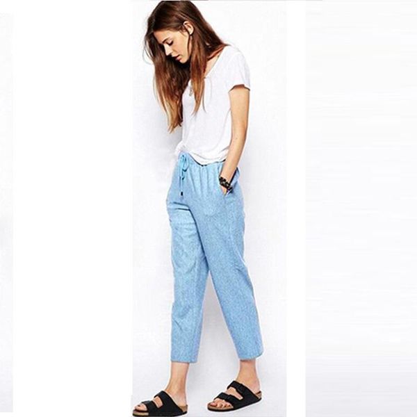 

women's pants & capris elastic waist solid cotton women harem black white red yellow casual summer street brand design trousers