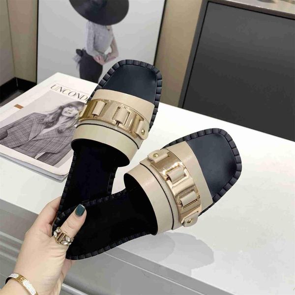

2021 brand woman slippers designer lady sandals summer luxury casual shoes womens leather beach shoe with box, Black