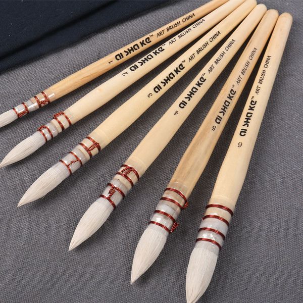

1pc art solid wood manual wool hair round head gouache watercolor oil brush propylene pen mop brush professional artist painting