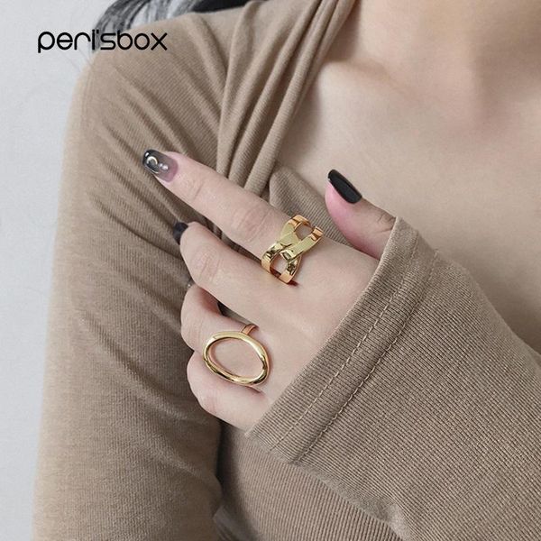 Cluster-Ringe Peri'sBox Unisex 925 Sterling Silber X-Form Bold Offener Ring Gold Twisted Wide Geometrisch Interlaced Einstellbar 2021